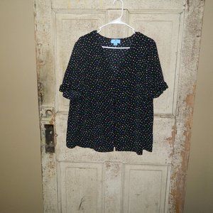 CeCe Polka Dot Button Front Blouse Size 1X